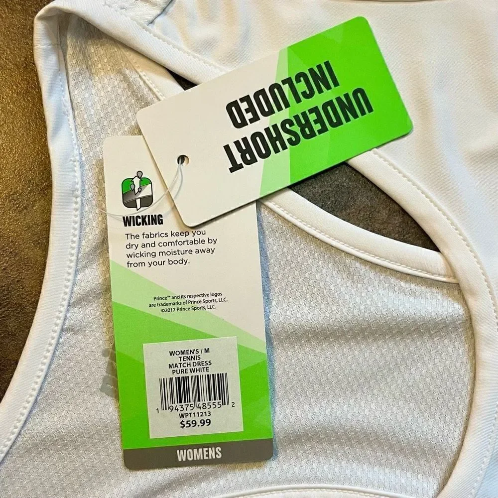 NWT Prince Women’s White Tennis Dress Undershorts Include Medium